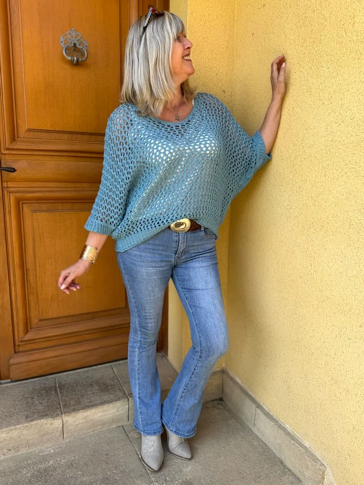 Pull ajouré Antonio bleu jean