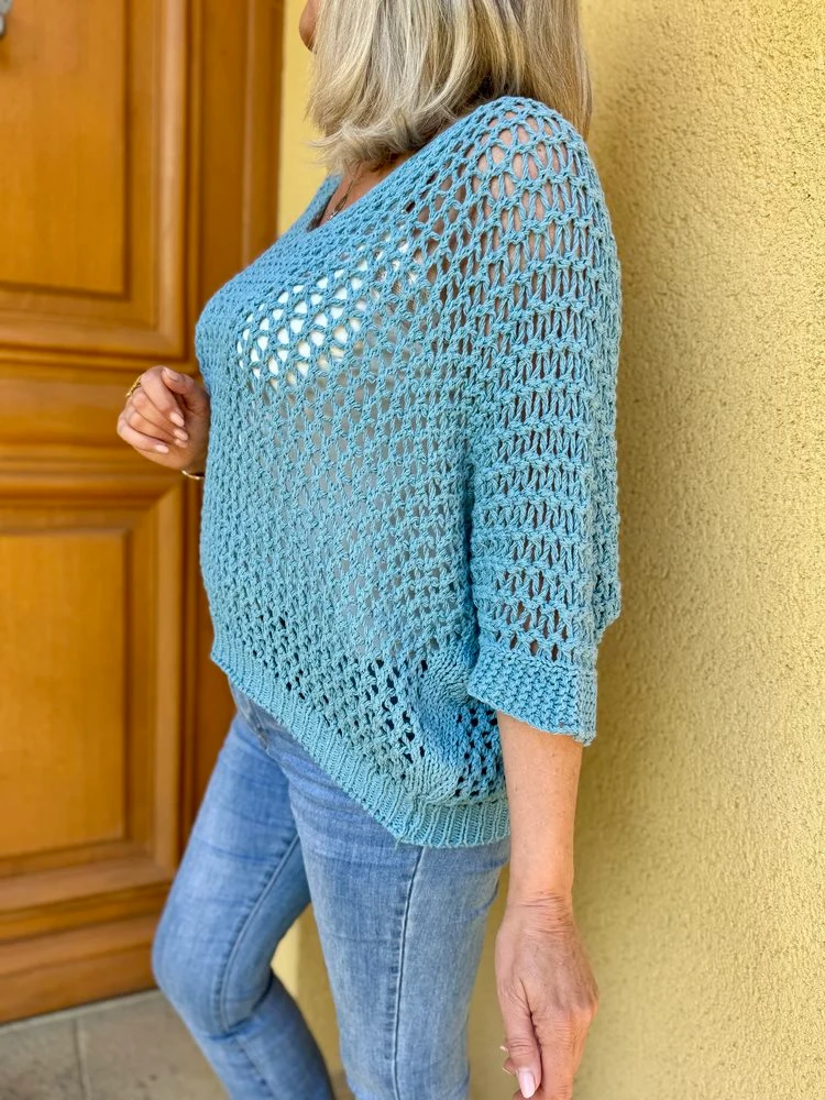 Pull ajouré Antonio bleu jean