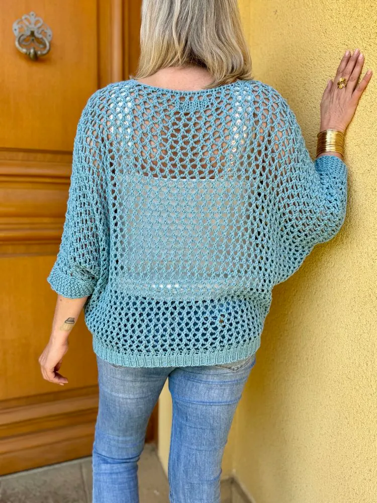 Pull ajouré Antonio bleu jean