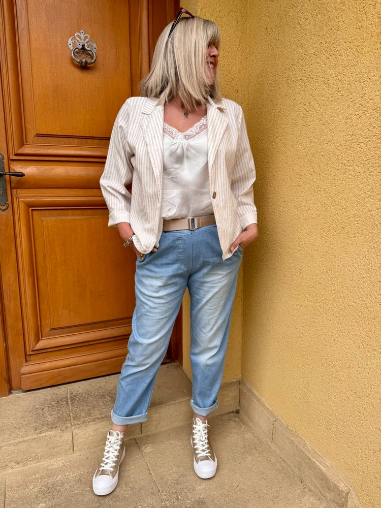 Veste tailleur coton et lin Alina beige