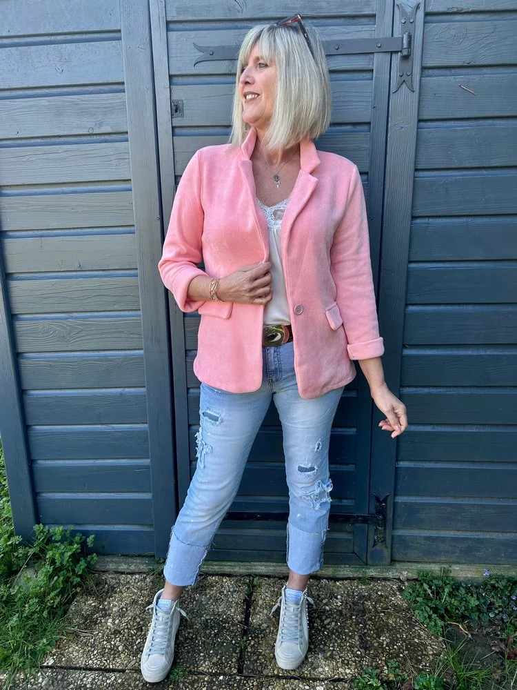 Veste tailleur en velours Sandra rose