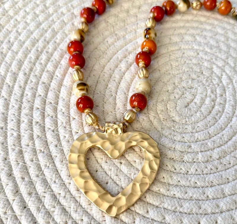 Collier Heart perles brique