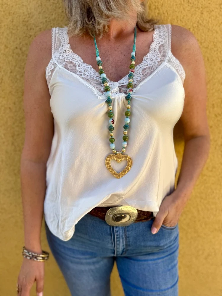 Collier Heart perles bleu vert