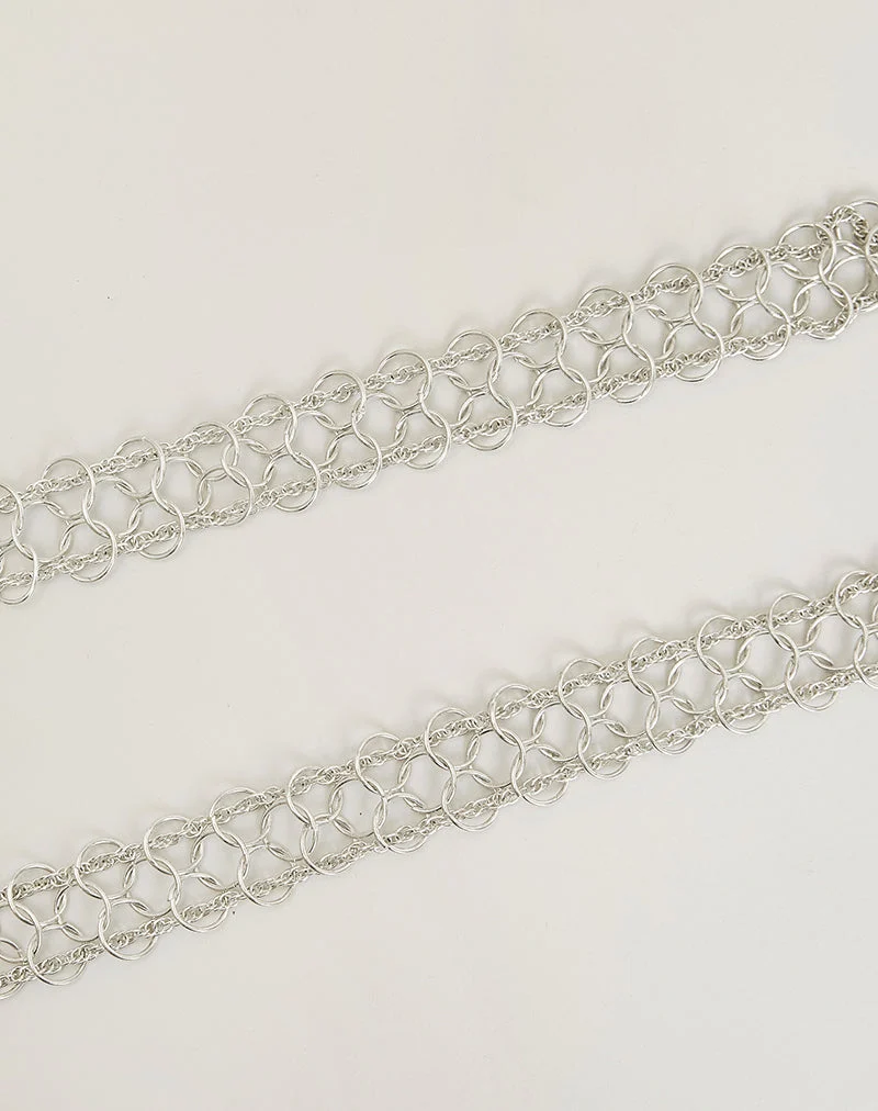 Ceinture en cotte de mailles métallique plaquée argent