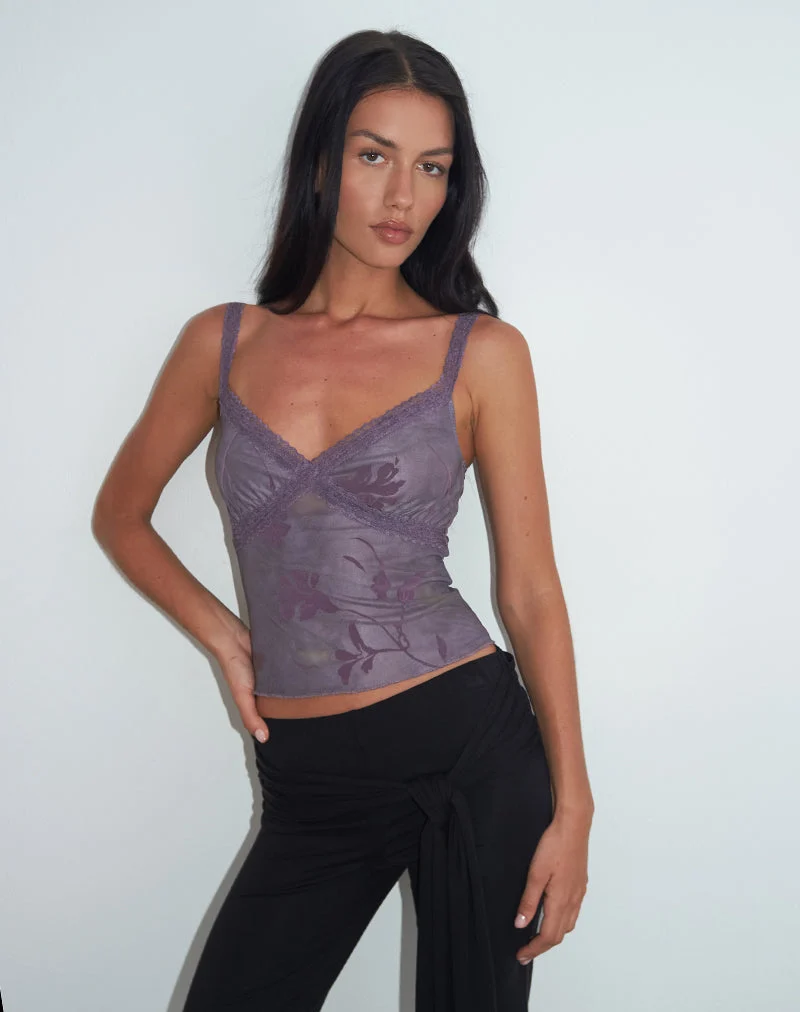 Haut Rasa Cami à fleurs évasées violet