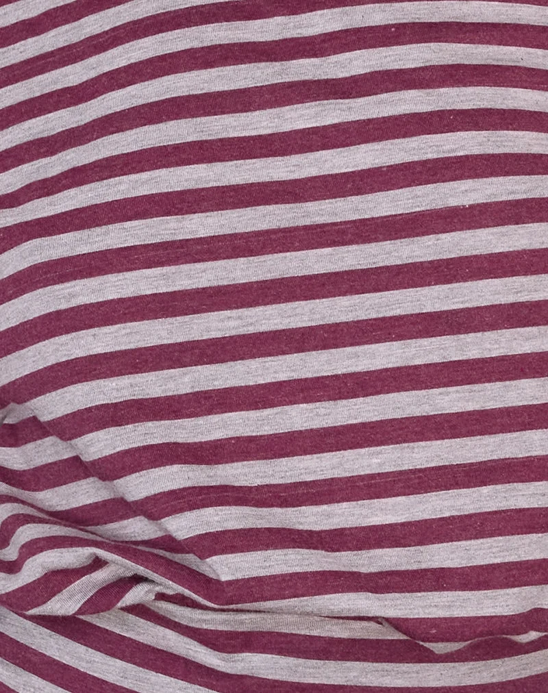 Zahir Long Sleeve Top in Burgundy and Grey Stripe (Top à manches longues à rayures bourgogne et grises)