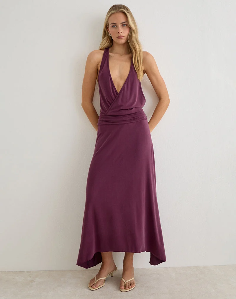Robe longue Kiku en cupro, violet foncé