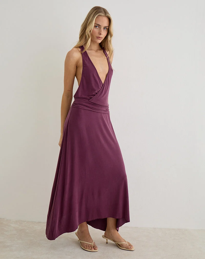 Robe longue Kiku en cupro, violet foncé