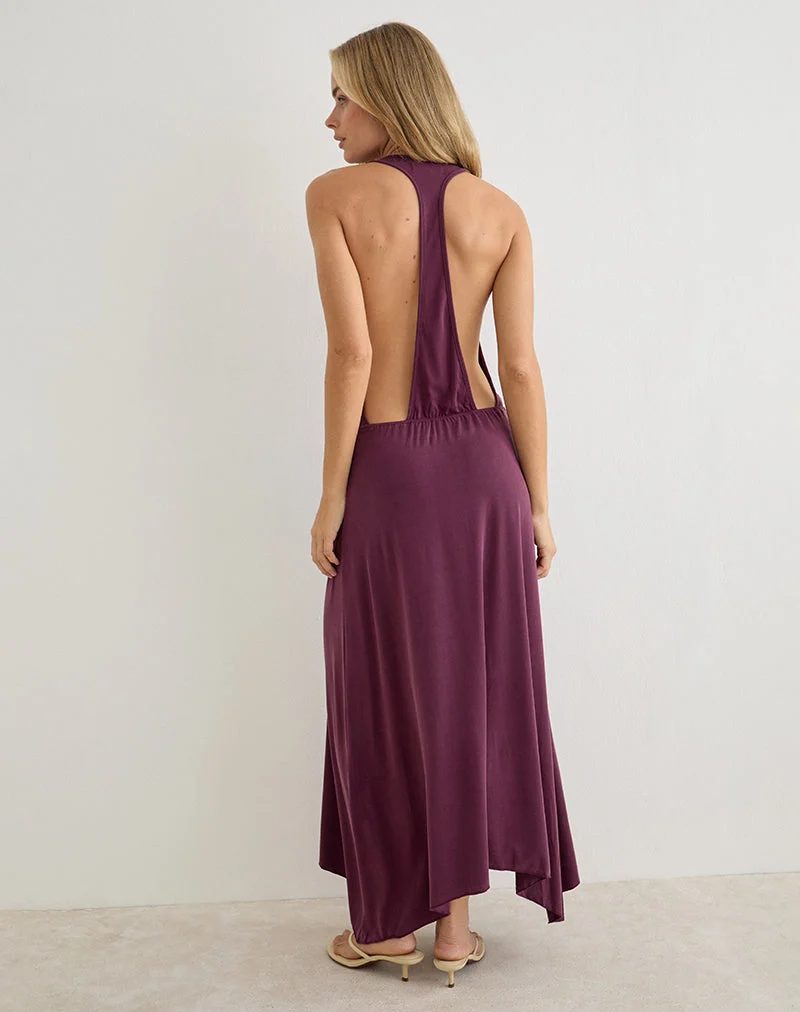 Robe longue Kiku en cupro, violet foncé