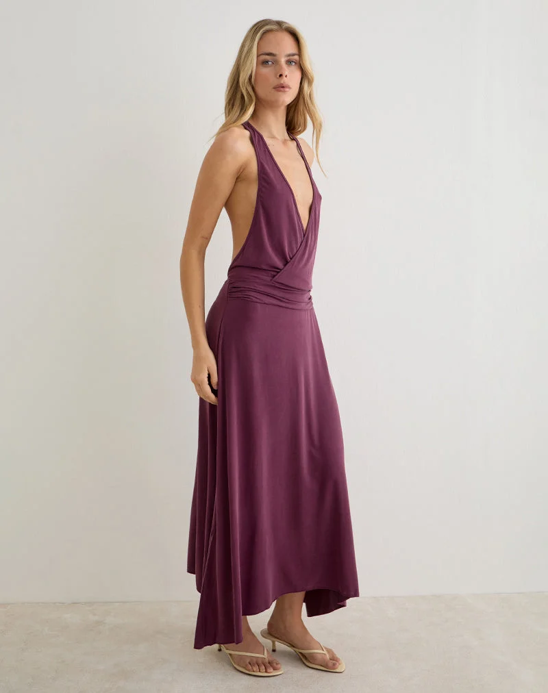 Robe longue Kiku en cupro, violet foncé