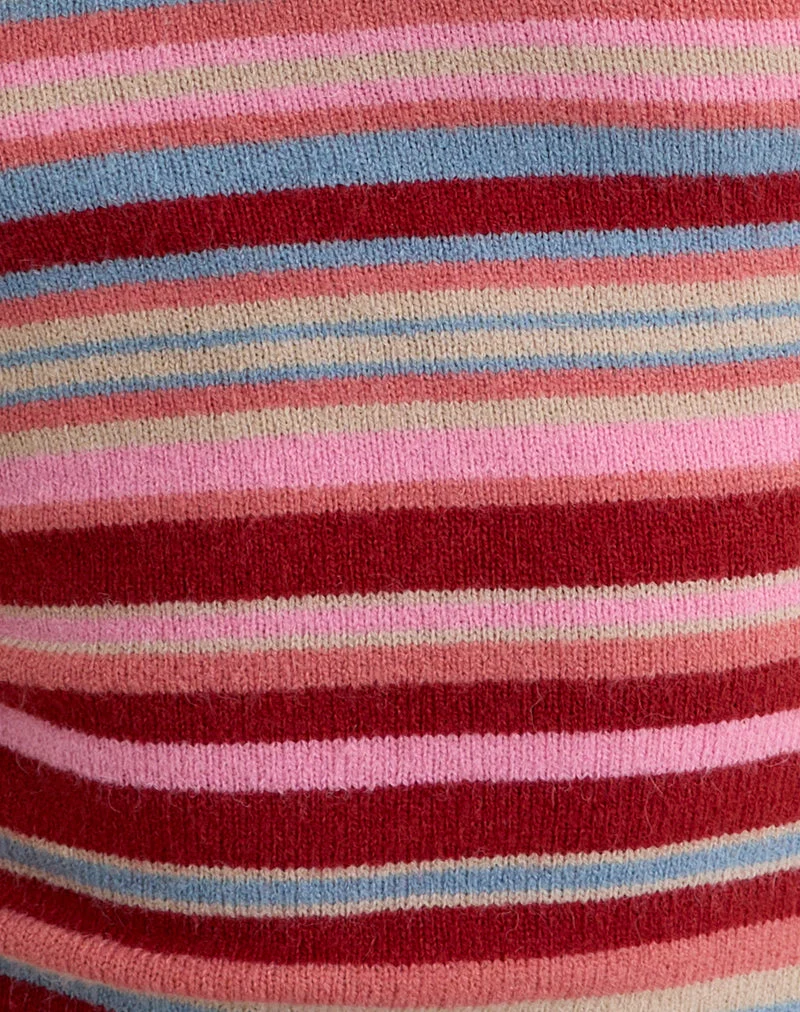 Haut Reita à encolure en trou de serrure avec perle, en maille rayée multicolore