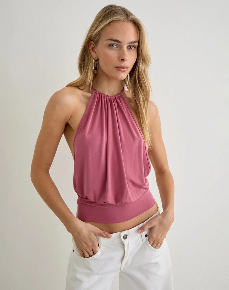 Haut Miruna à col licou, couleur framboise