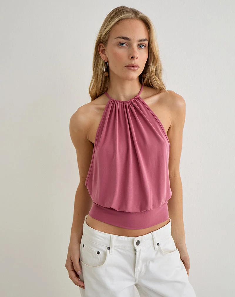 Haut Miruna à col licou, couleur framboise