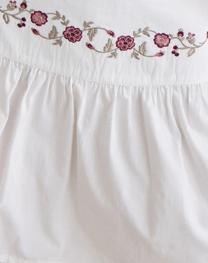 Mini-jupe Becita en popeline blanche avec broderie de fleurs de cerisier