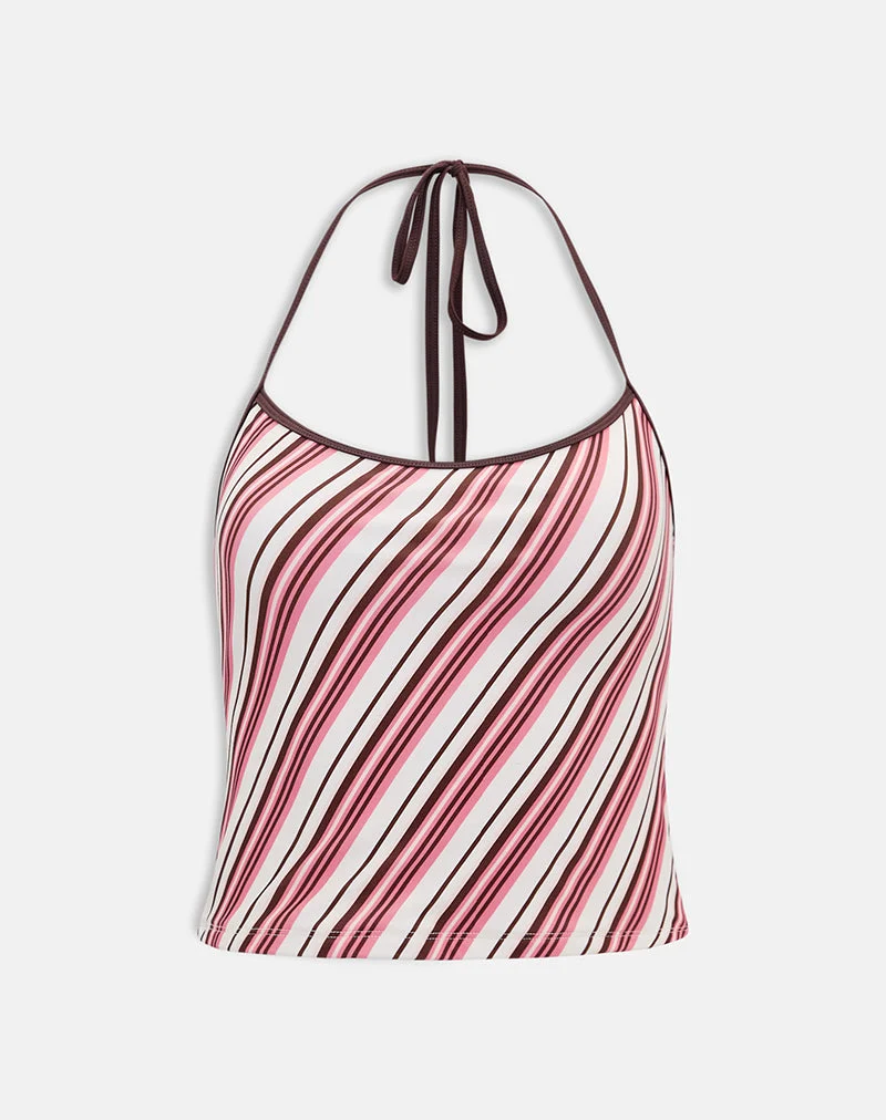 Tankini Tiara à rayures marron et rose bonbon