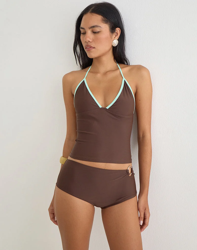 Débardeur Thorin Tankini marron avec bordure bleu turquoise