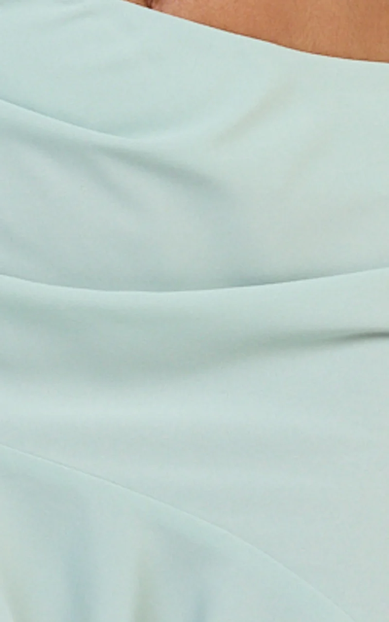 Ocean Maxi Dress - Halter Neck Floral Trim Ruffle Cutaway Skirt Dress in Mint
