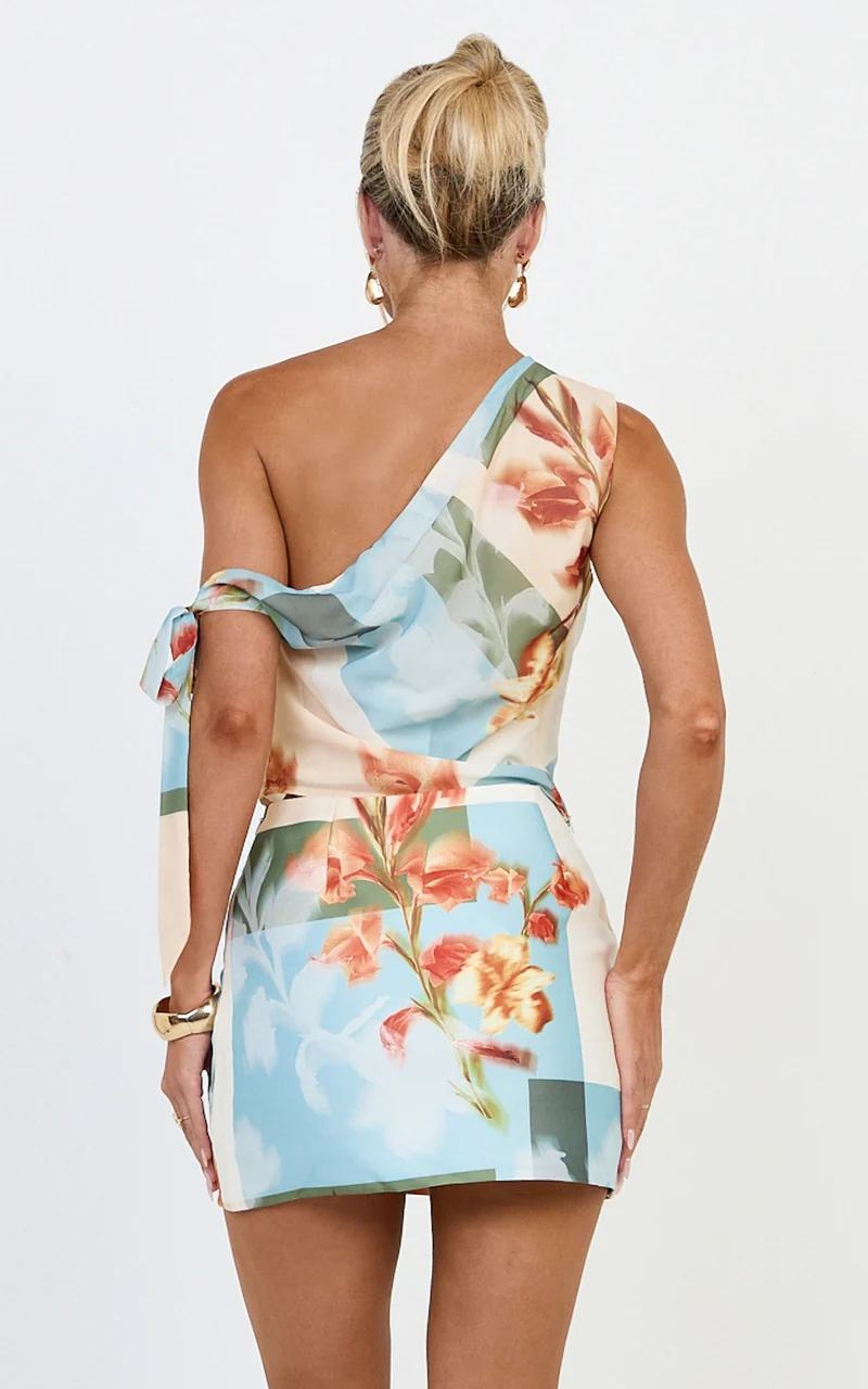 Soleil Two Piece Top and Skirt Set - Ruche Detail Set in Soleil Floral Tile Print