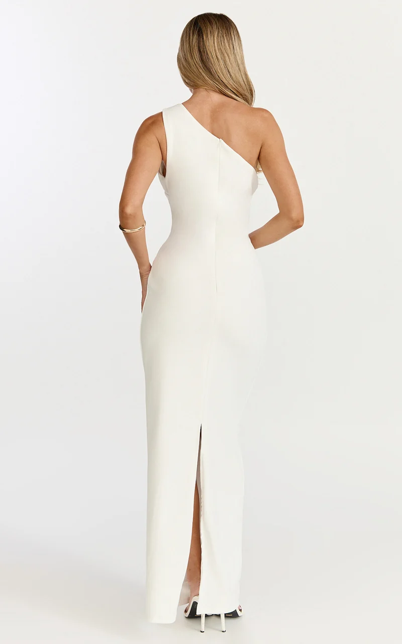 Criselda Maxi Dress - One Shoulder Maxi Dress in White