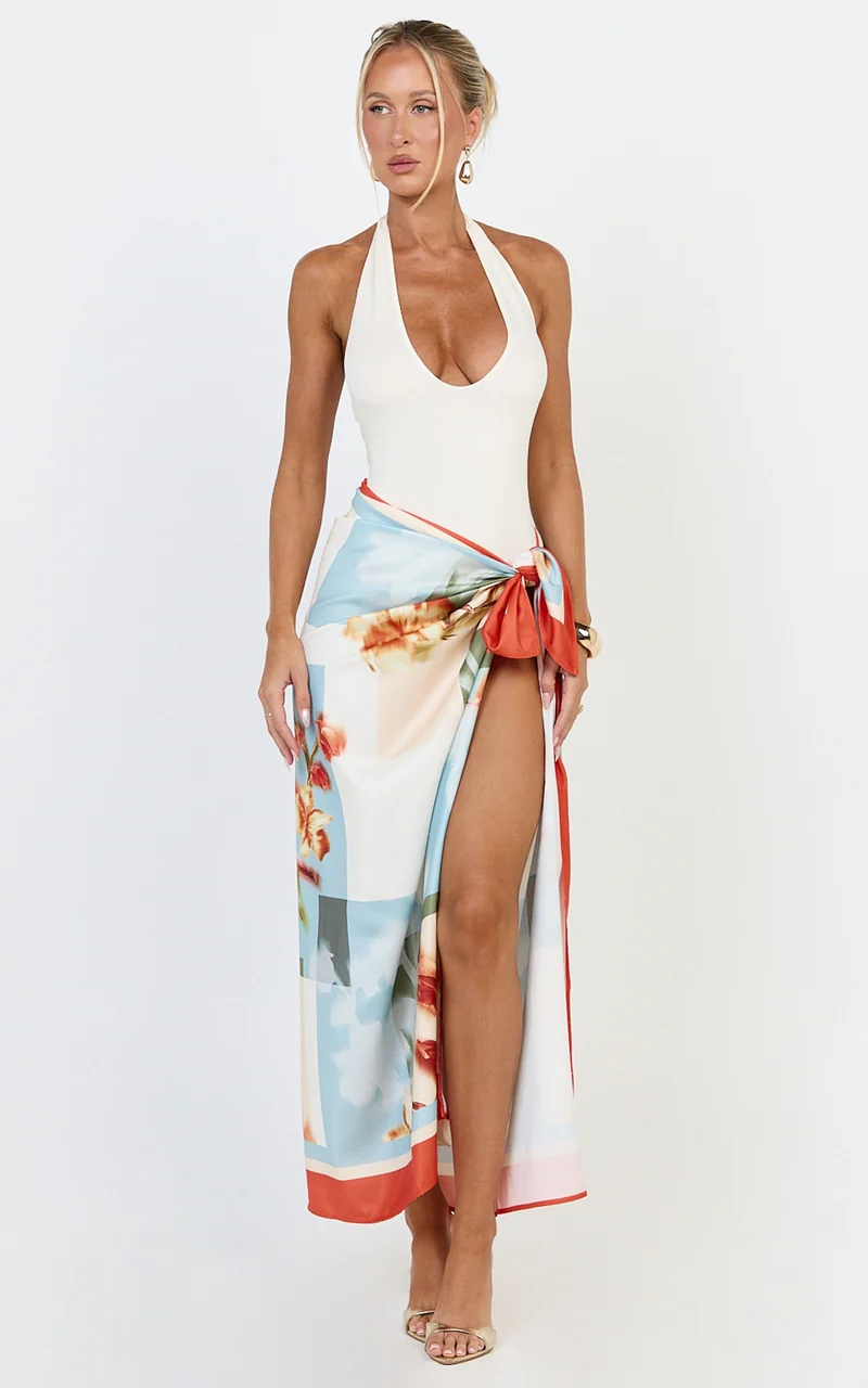 Soleil Maxi Skirt- Floral Border Print Tie Side Maxi Skirt in Soleil Multi Floral Print