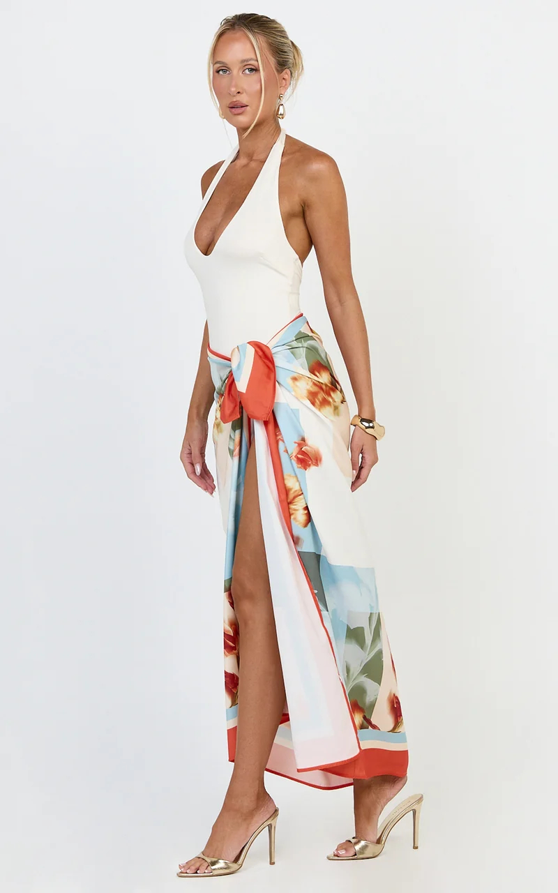 Soleil Maxi Skirt- Floral Border Print Tie Side Maxi Skirt in Soleil Multi Floral Print