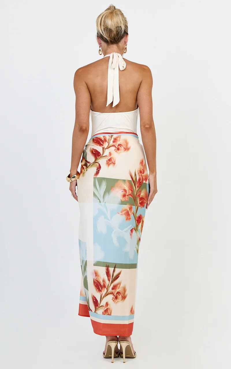 Soleil Maxi Skirt- Floral Border Print Tie Side Maxi Skirt in Soleil Multi Floral Print