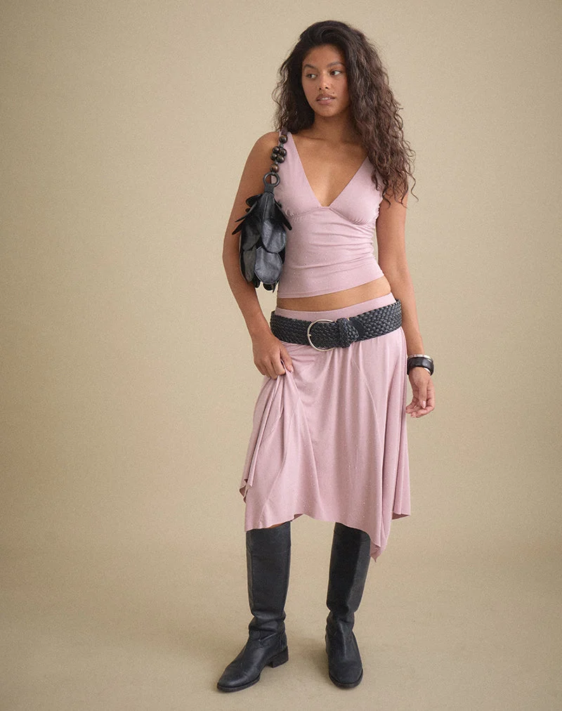 Jupe midi Kaulu en cupro rose poudré avec strass