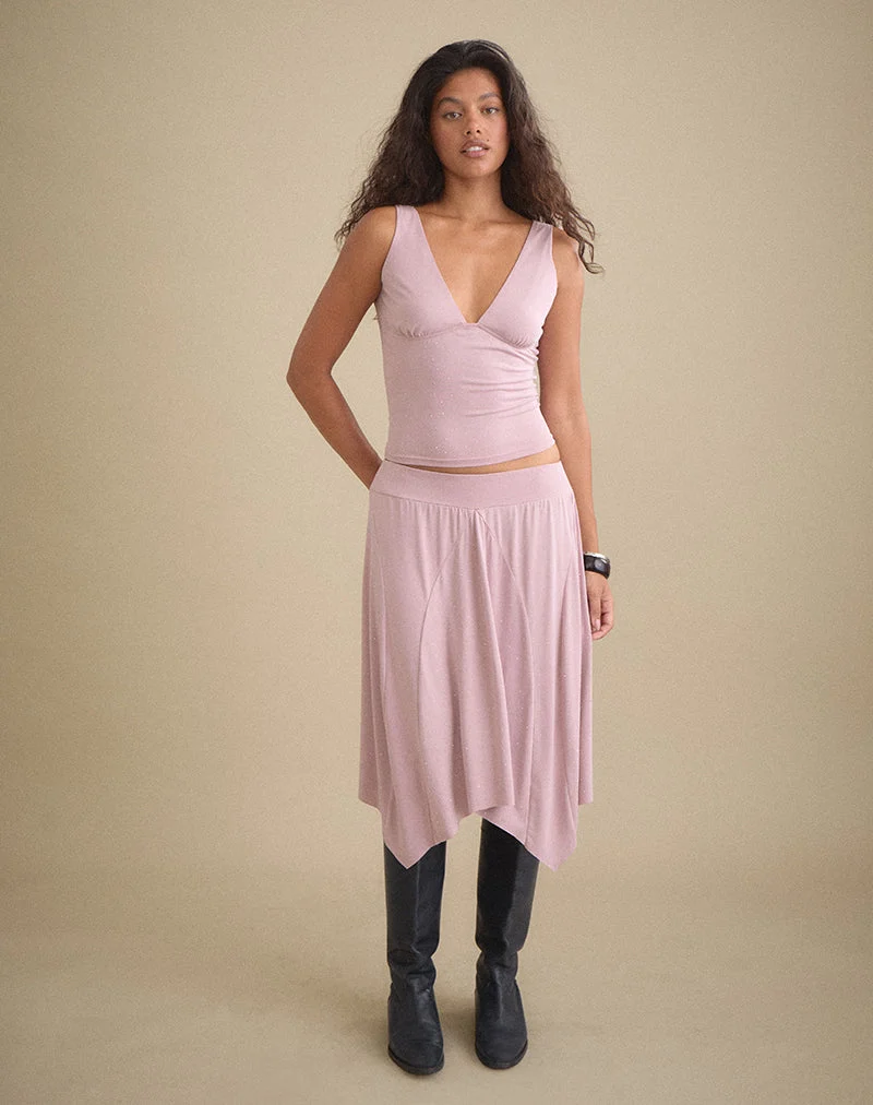 Jupe midi Kaulu en cupro rose poudré avec strass