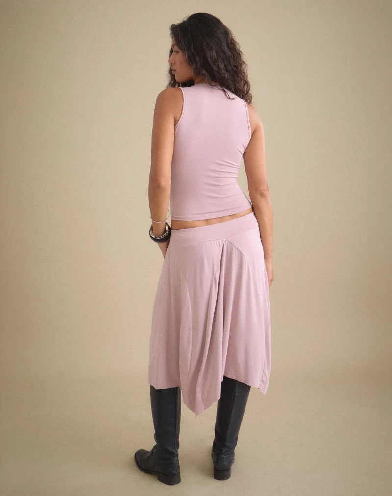 Jupe midi Kaulu en cupro rose poudré avec strass