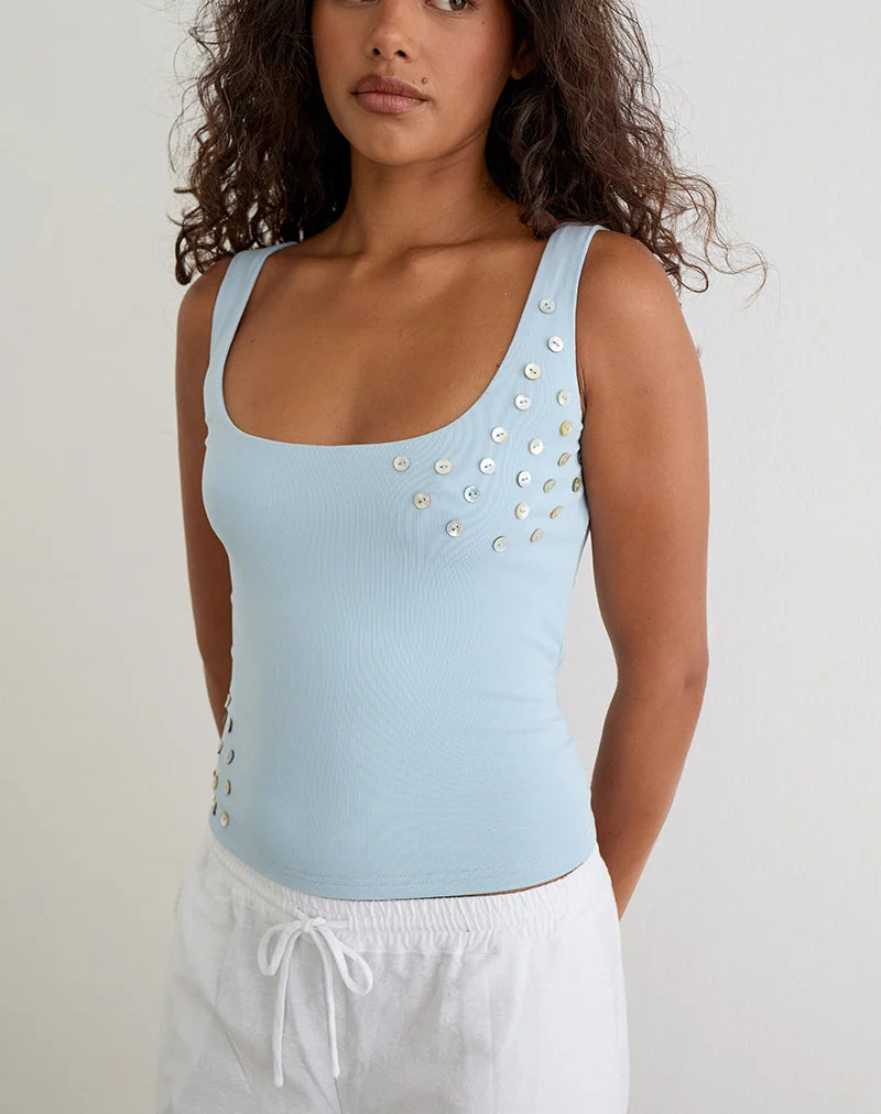 Gilet Gelita à boutons nacrés en Lyocell Eco bleu