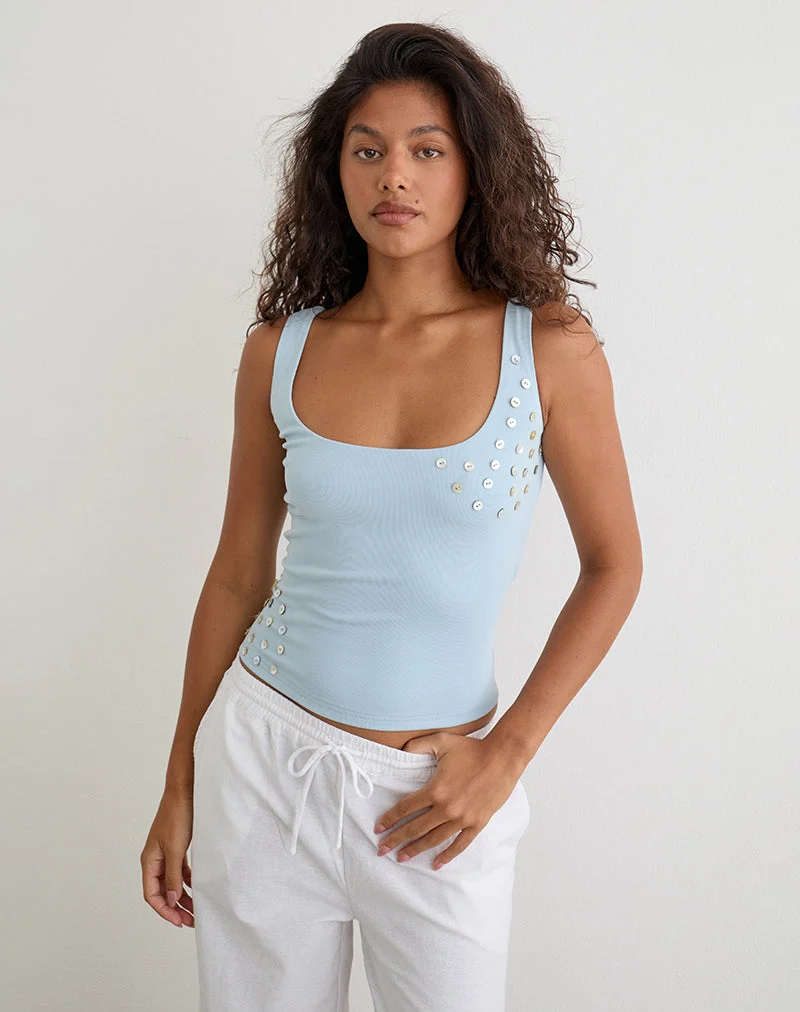 Gilet Gelita à boutons nacrés en Lyocell Eco bleu