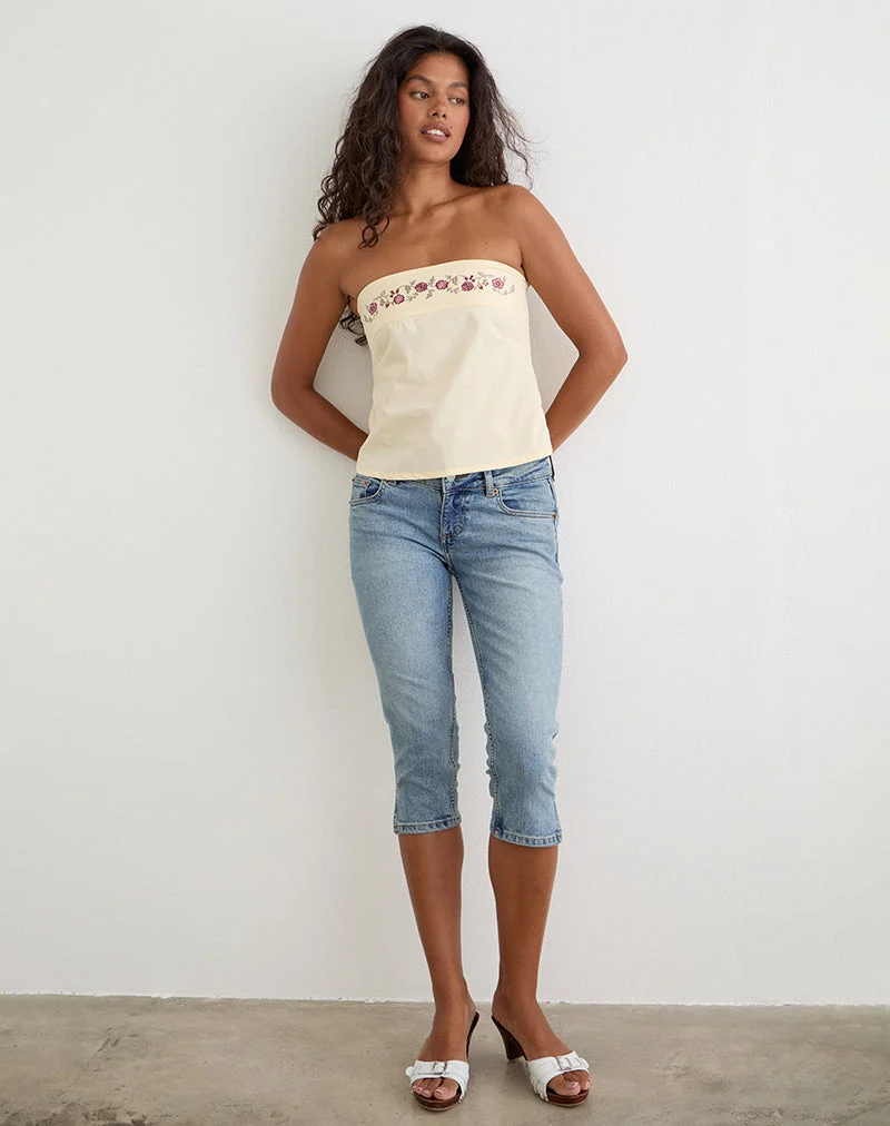 Haut Ahera en popeline couleur « buttermilk » avec broderie « Cherry Blossom »