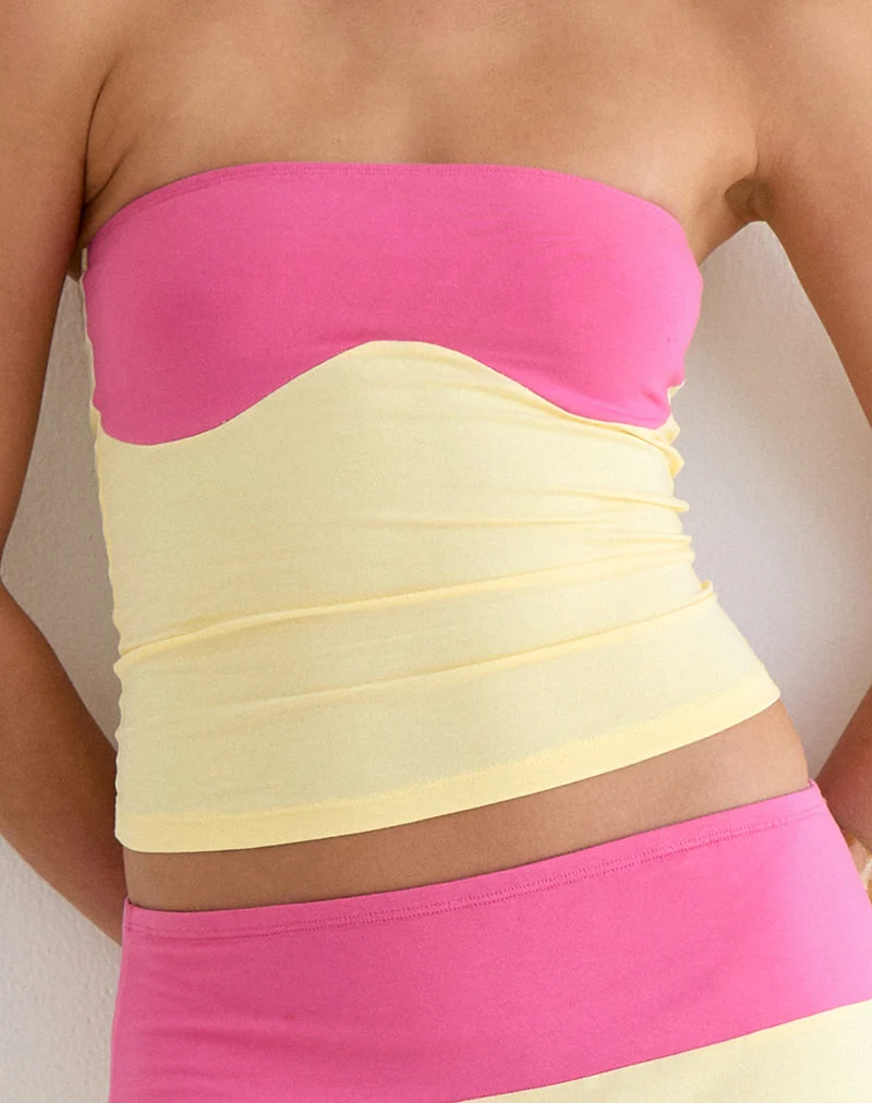 Haut « Liv » en jersey de rayonne, jaune citron et rose foncé