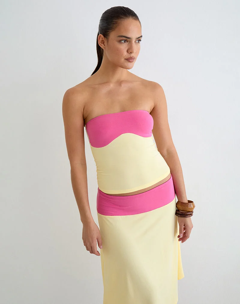 Haut « Liv » en jersey de rayonne, jaune citron et rose foncé