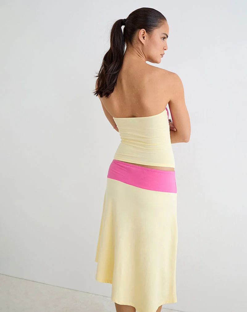 Haut « Liv » en jersey de rayonne, jaune citron et rose foncé