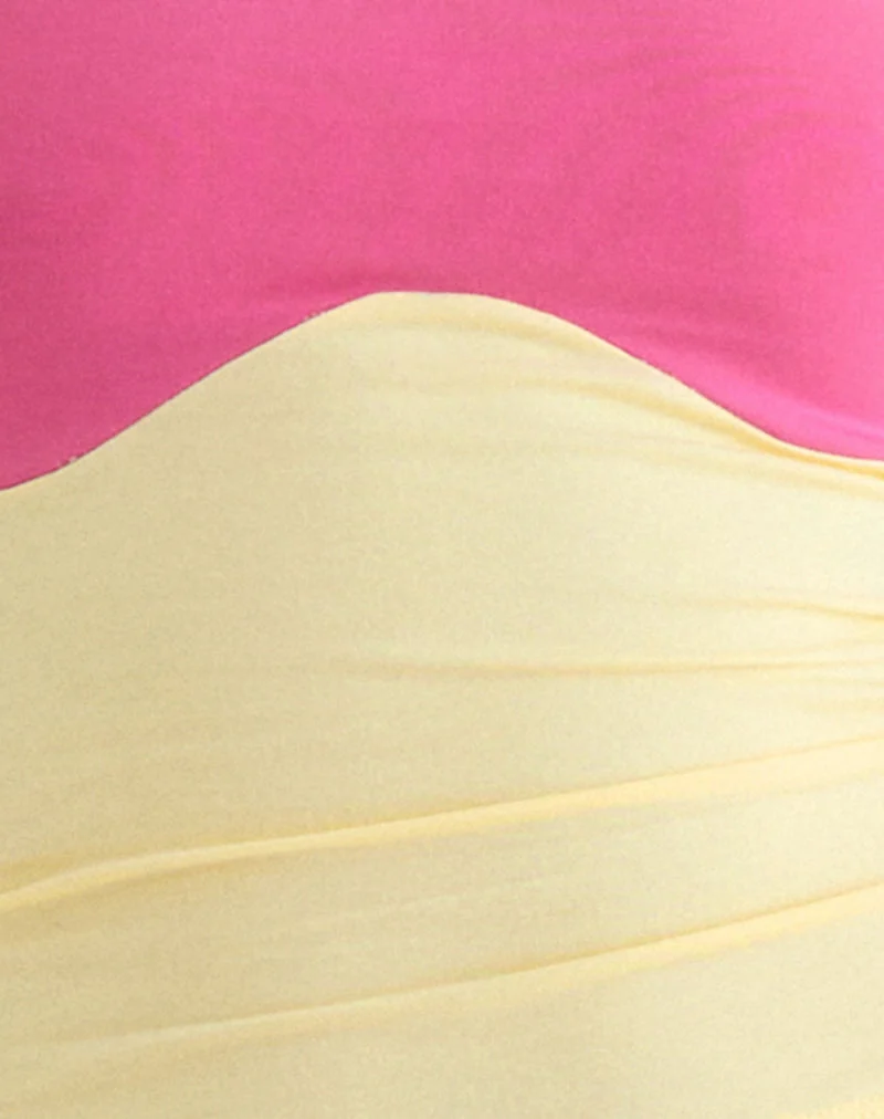 Haut « Liv » en jersey de rayonne, jaune citron et rose foncé