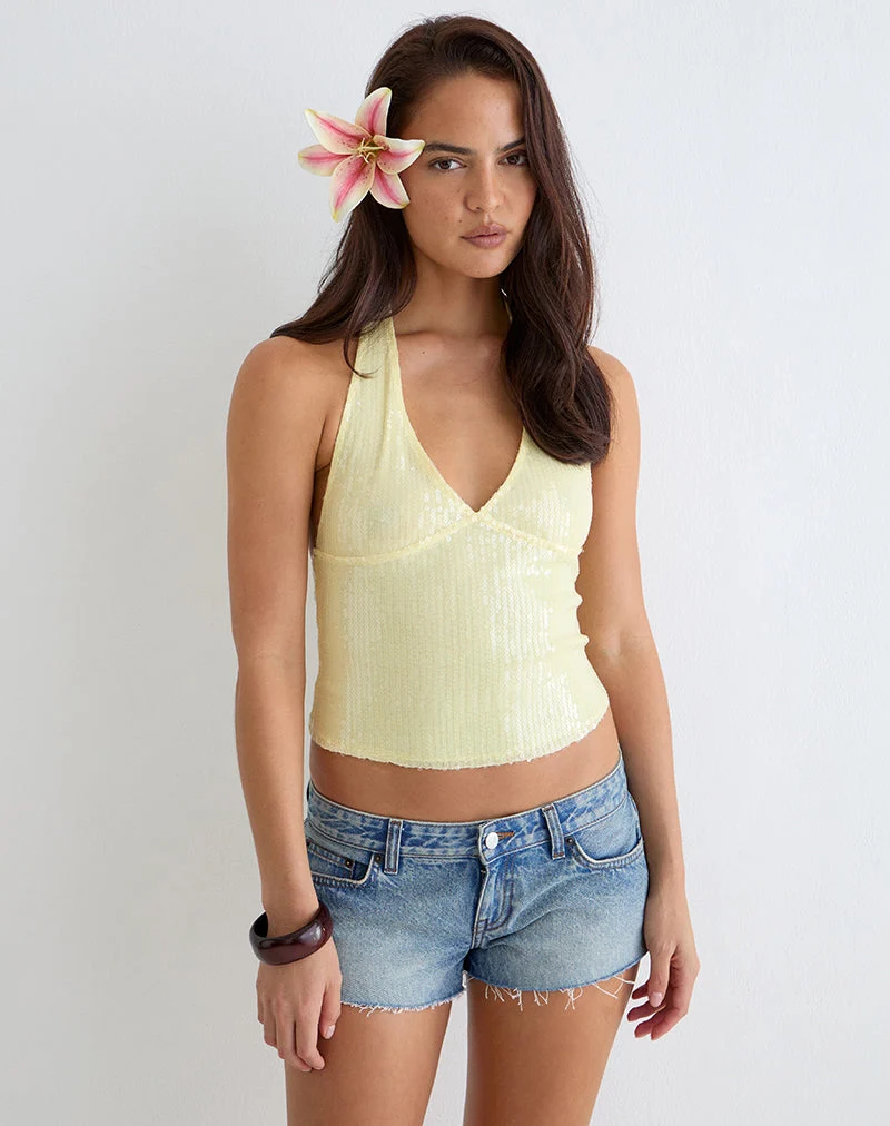 Halter-top Cosio en jaune pailleté transparent