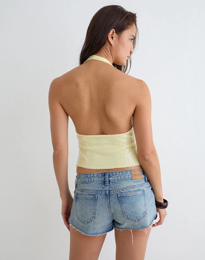 Halter-top Cosio en jaune pailleté transparent