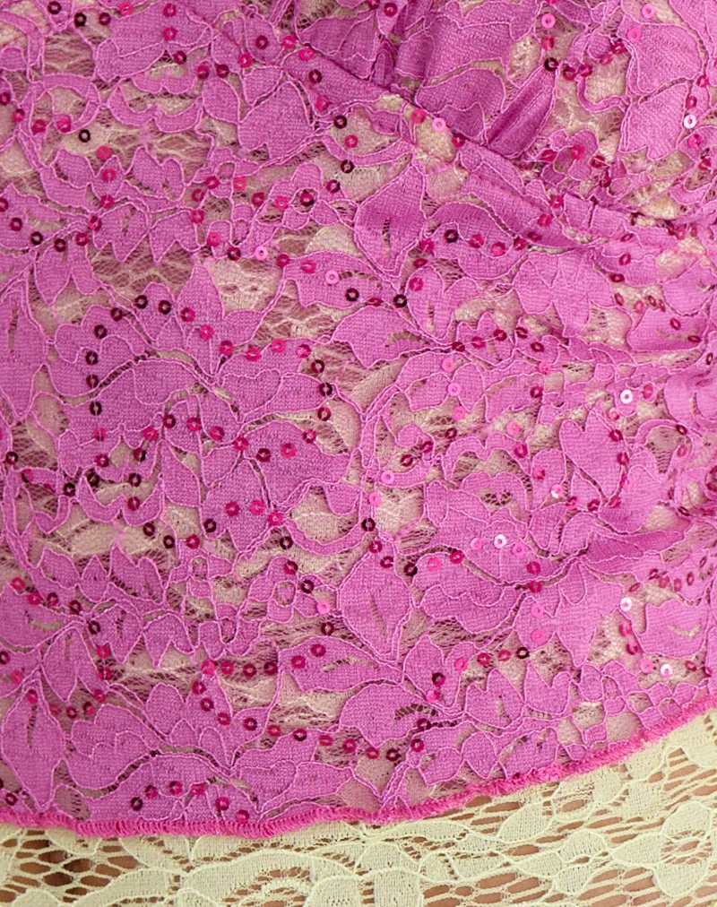 Haut Perai en dentelle à paillettes double épaisseur, couleur citron vert et rose