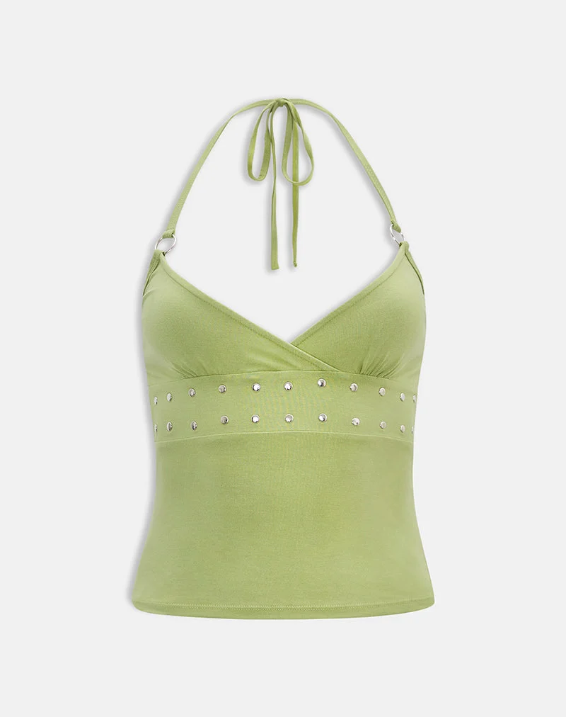 Haut Mayoti en jersey de rayonne vert pomme avec clous