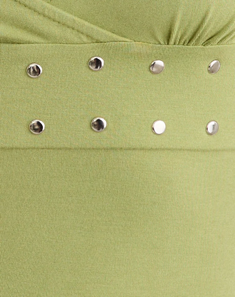 Haut Mayoti en jersey de rayonne vert pomme avec clous