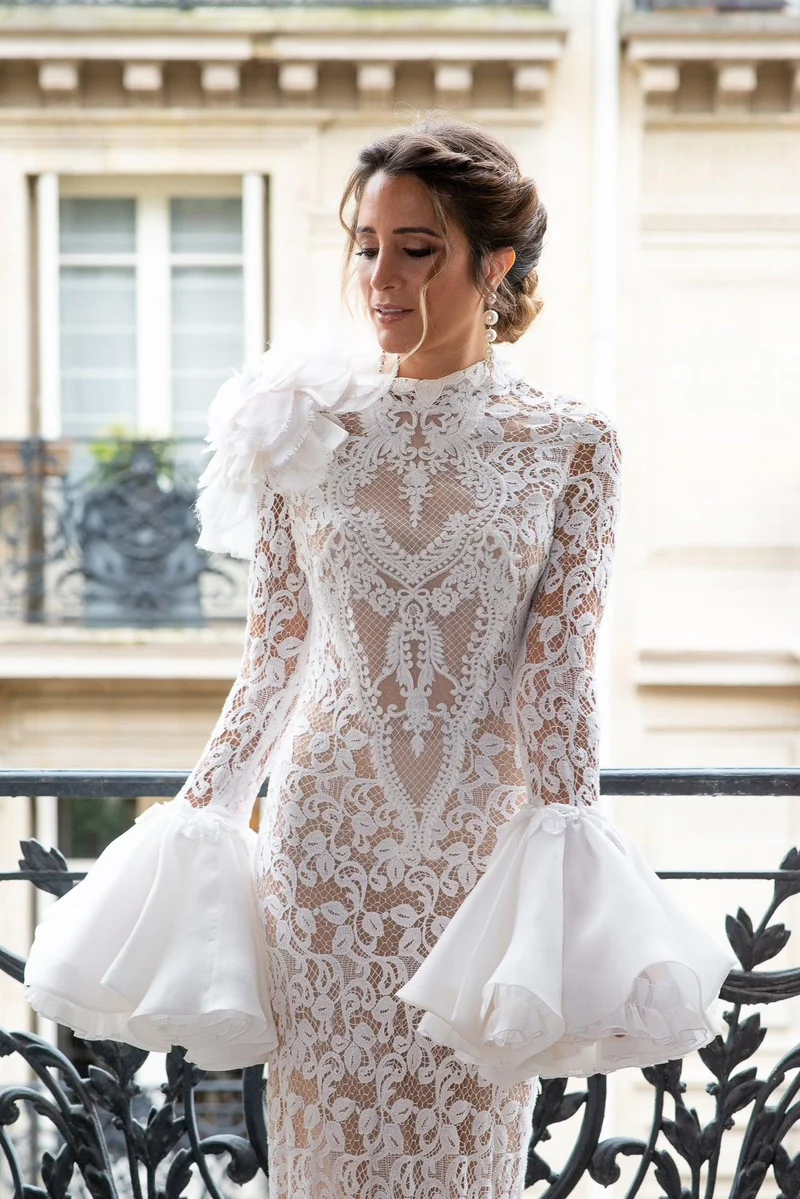 Robe défilé Juana en dentelle blanche