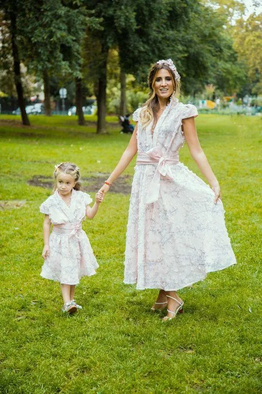 Robe midi rose appliqués fleuris