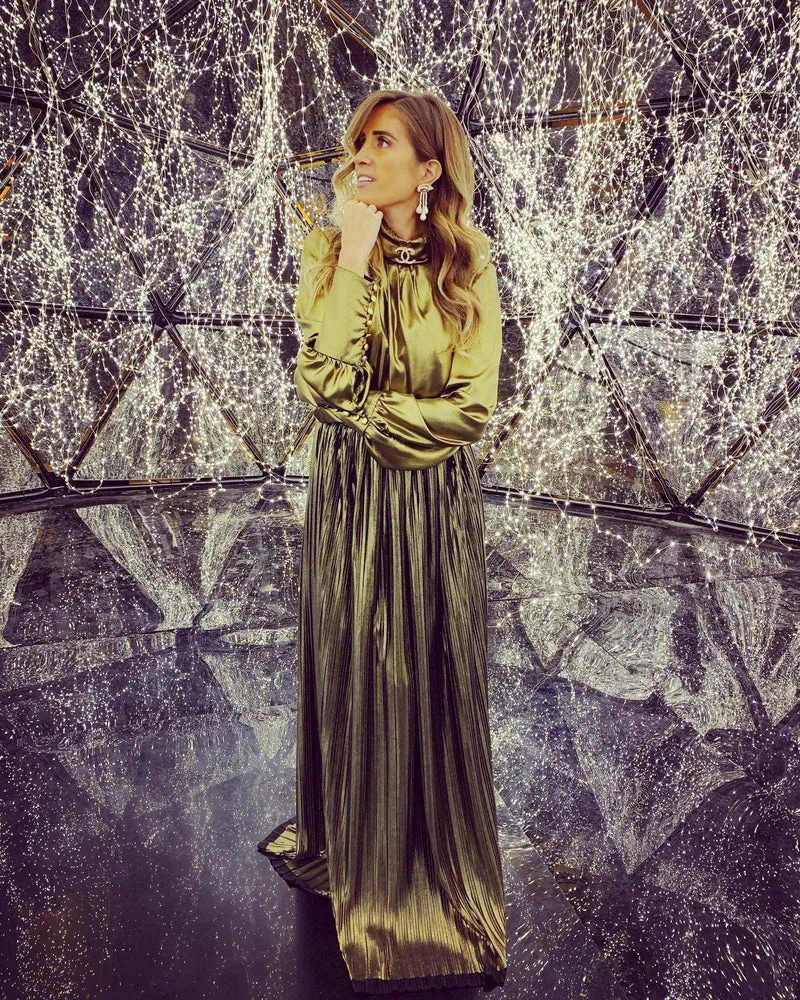 Robe longue du soir Sanchis en faille de soie dorée