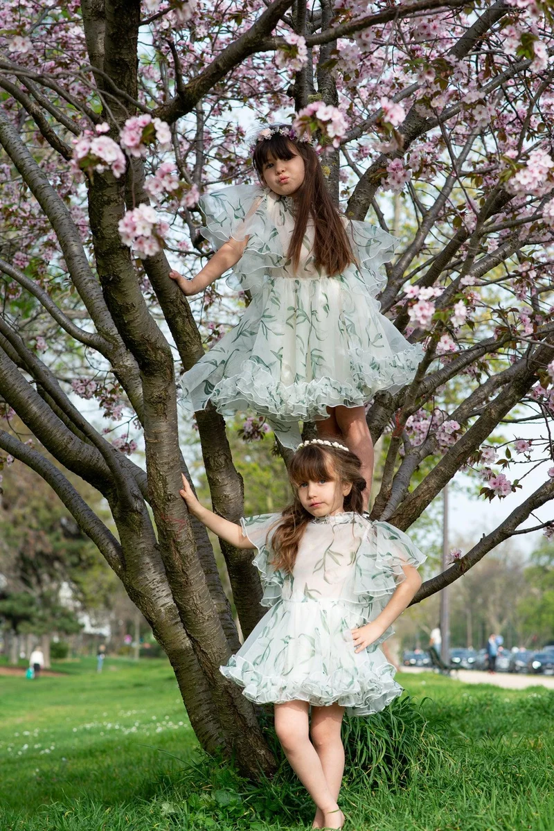 Robe longue en mousseline de soie à imprimés fleurs vertes