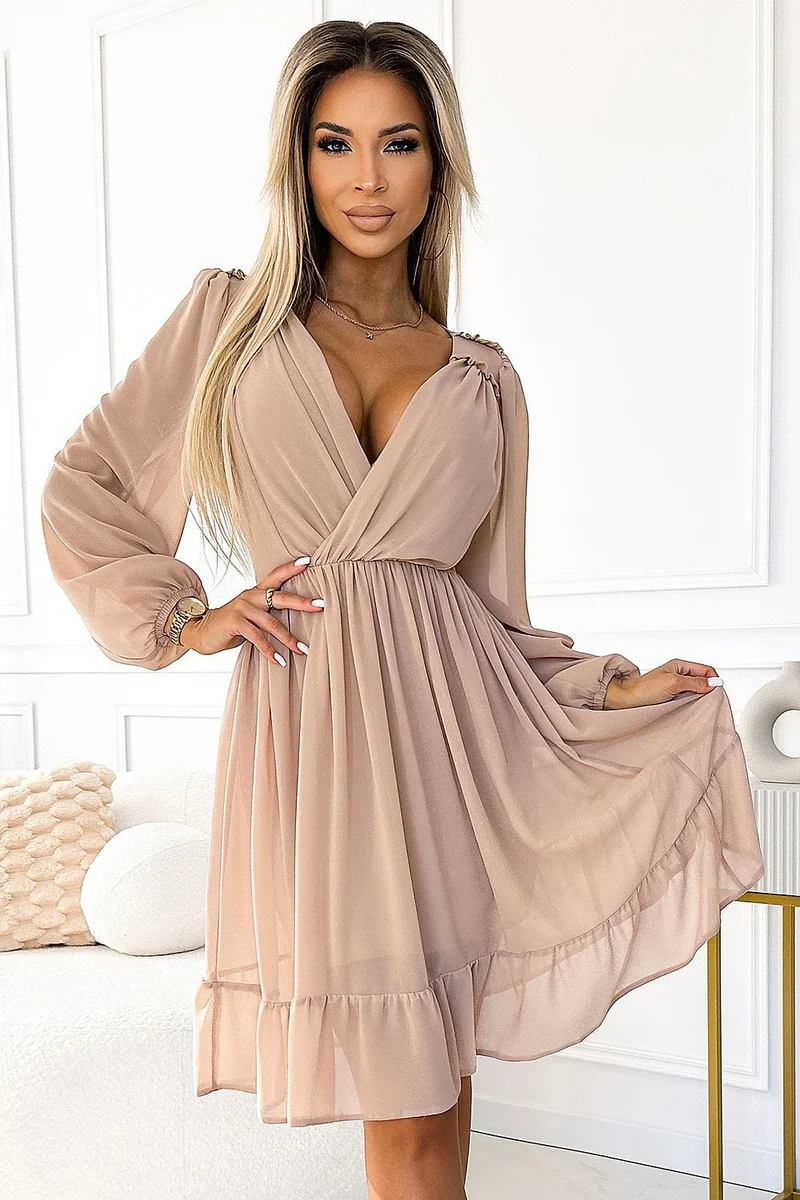 Robe de cocktail fluide manches longues
