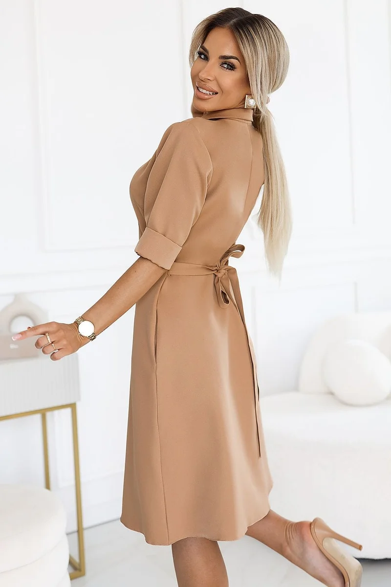 Robe chemise beige manches courtes
