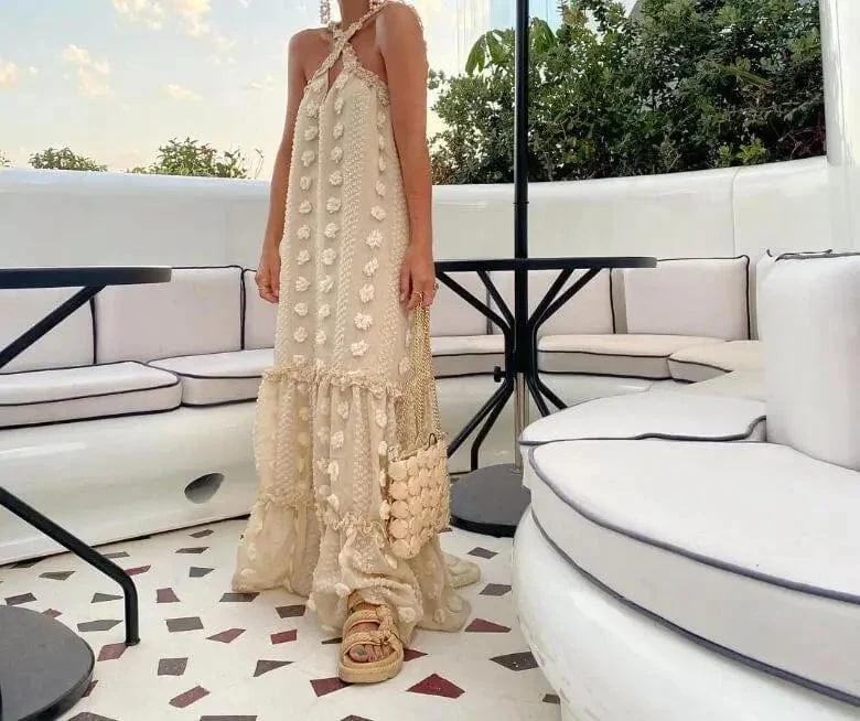 Robe été chic dos nu à fleurs 3D