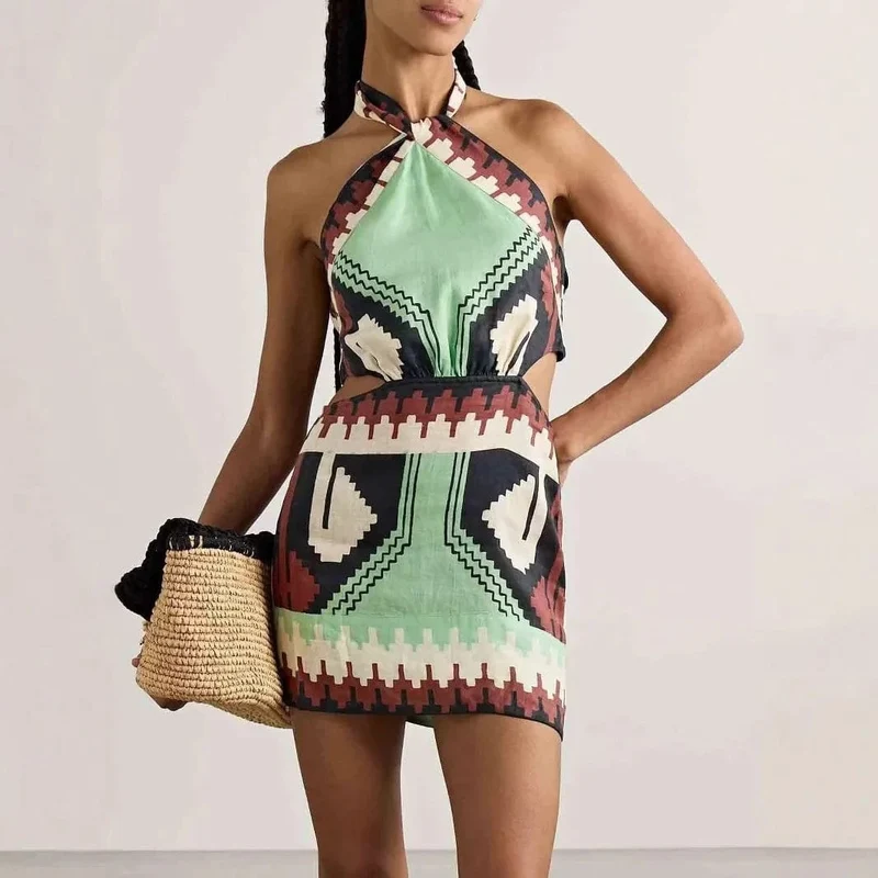 Robe mini bohème dos nu sexy