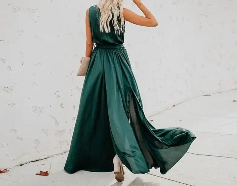 Robe été bohème fendue décolletée